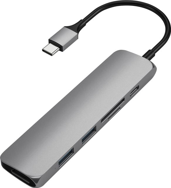 Satechi Slim Aluminum Type-C Multiport Adapter V2, Space Gray - ONLINE ONLY