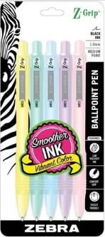 Z-Grip Ballpoint Pen 5pk Carded Pastel Barrel Black Ink