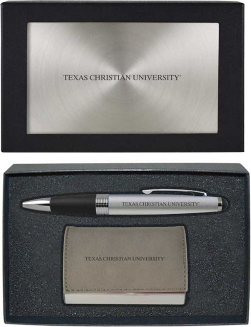 Texas Christian University Business Card Holder And Pen Set