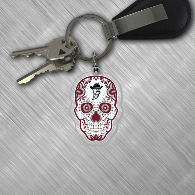 New Mexico State University Lasercut Sugar Skull Keychain