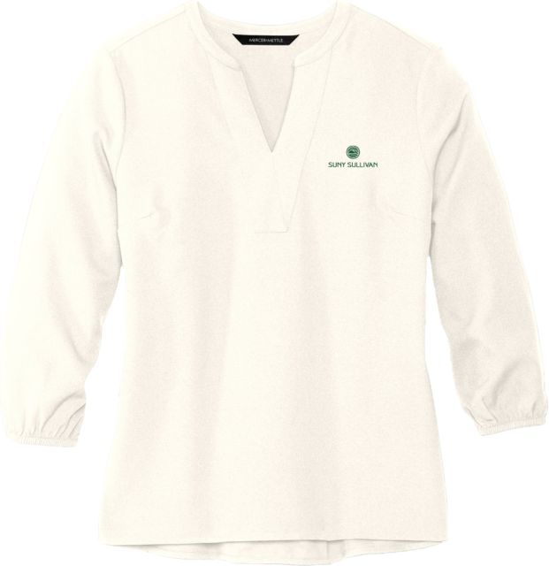 SUNY Sullivan County Community College Mercer + Mettle Women's Ivory 3/4 Sleeve Crepe Blouse SUNY Sullivan Stacked - ONLINE ONLY