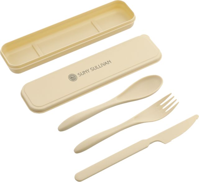 SUNY Sullivan County Community College Bamboo Fiber Beige Cutlery Set SUNY Sullivan Flat Engraved - ONLINE ONLY