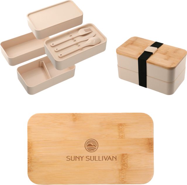 SUNY Sullivan County Community College Stackable Bamboo Fiber Beige Bento Box SUNY Sullivan Stacked Engraved - ONLINE ONLY