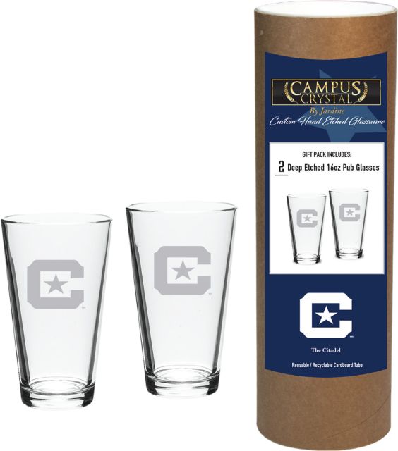 The Citadel 16 oz. Etched Glass - Set of 2