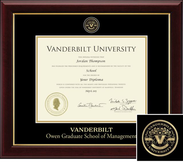 CHURCH HILL CLASSICS MASTERPIECE DIPLOMA FRAME.  Owen Graduate School of Management, Bachelors, Masters - ONLINE ONLY