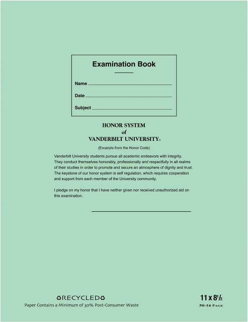 Vanderbilt University 8.5 x 7 Green Book