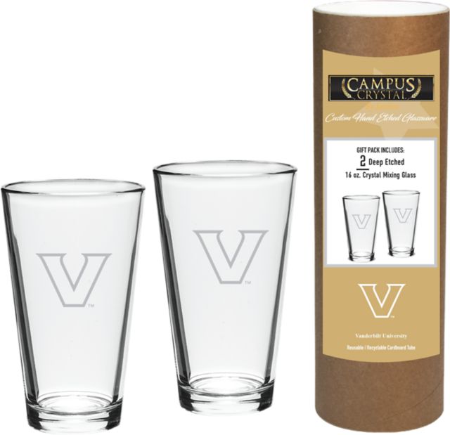 Vanderbilt University 16 oz. Etched Glass - Set of 2