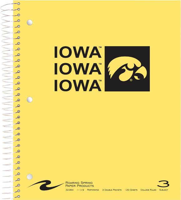 University of Iowa 120 Sheet 3 Subject Notebook