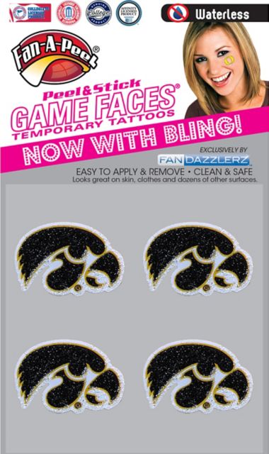 University of Iowa 4-Pack Waterless Glitter Tattoo