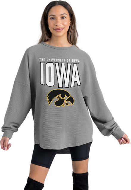 University of Iowa Women's Crewneck Essential Corded Pullover with Ribbed Knit Cuff Detail