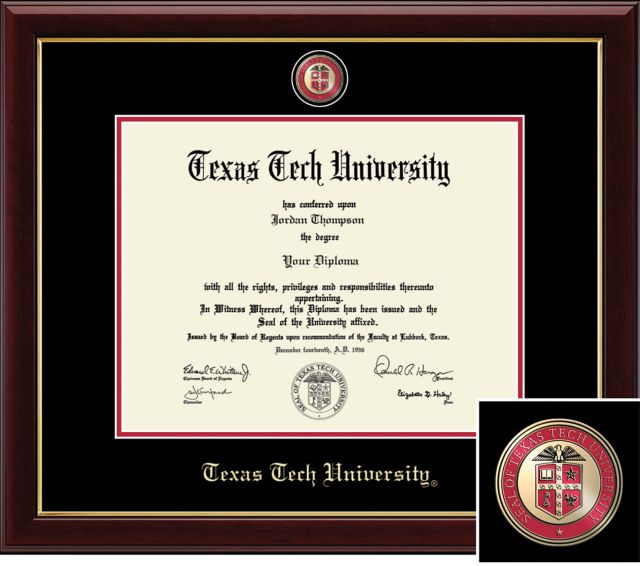 Texas Tech University. Masterpiece Diploma Frame. Bachelors, Masters, PhD. Church Hill Classics