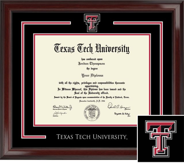 Texas Tech University. Sprit Diploma Frame. Bachelors, Masters, PhD. Church Hill Classics