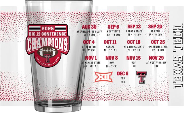 Texas Tech University Red Raiders Football 2025 Big 12 Champions 16 oz. Glass
