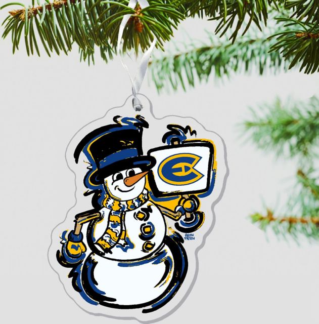 University of Wisconsin Eau Claire Snowman 3'' x 4'' Etched Ornament