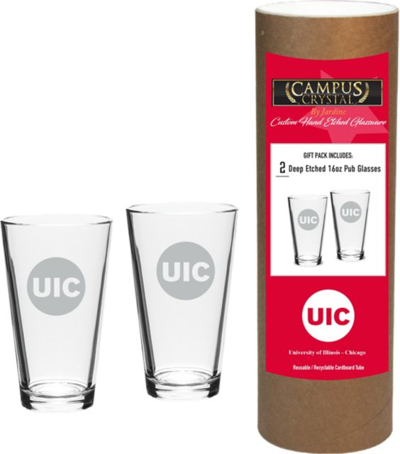 University of Illinois Chicago 16 oz. Etched Glass - Set of 2