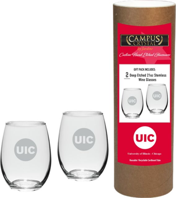 University of Illinois Chicago 15 oz. Stemless Wine Glass - Set of 2