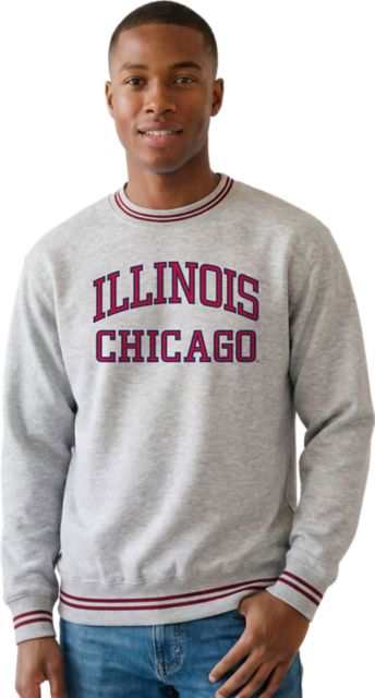 University of Illinois Chicago Flames Striped Ribbed Crewneck Sweatshirt