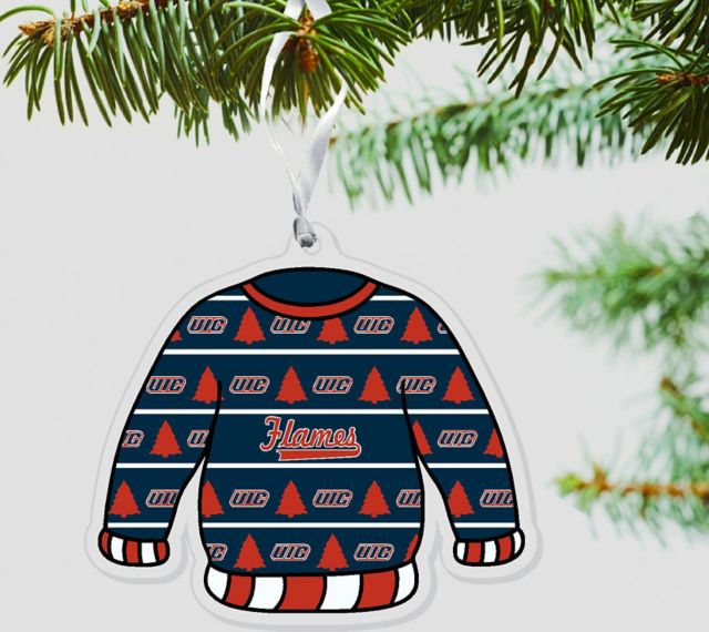 University of Illinois Chicago Flames 3'' x 4'' Etched Ornament