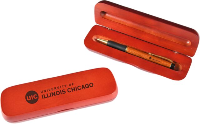 University of Illinois Chicago Rosewood Pen and Case Set