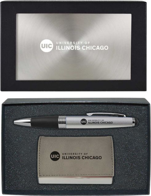 University of Illinois Chicago Business Card Holder & Pen Set