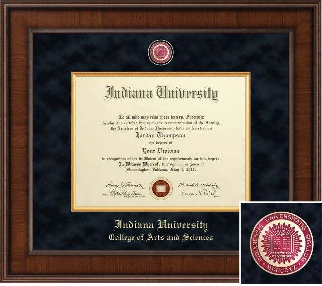 Indiana University Hoosiers College of Arts and Sciences Presidential Diploma Frame. 8.5x11, Bachelors, Masters, PhD - ONLINE ONLY