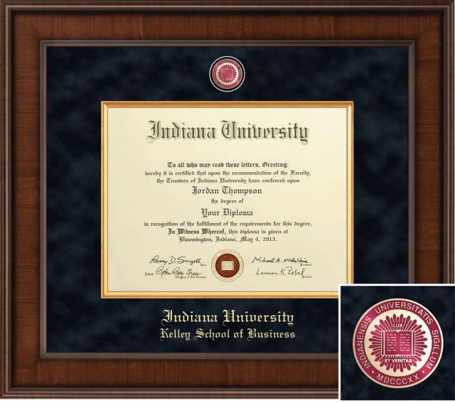 Indiana University Hoosiers Kelley School of Business Presidential Diploma Frame. 8.5x11, Bachelors, Masters, PhD - ONLINE ONLY