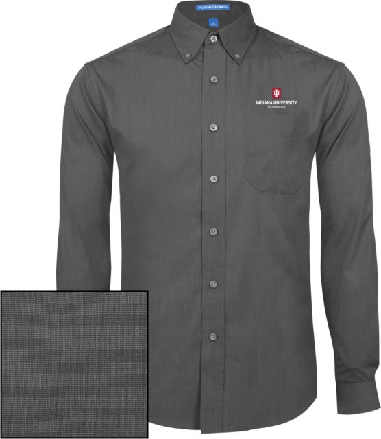 Indiana Dark Poplin Crosshatch Long Sleeve Button Down Indiana University  Hoosier Stacked Lockup - ONLINE ONLY