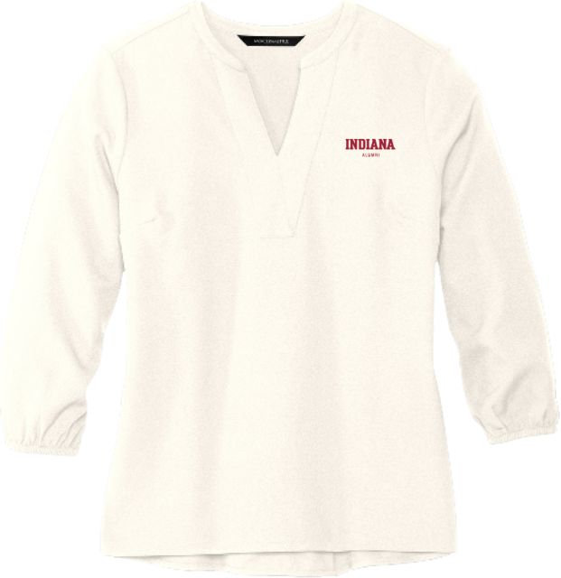 Indiana Mercer + Mettle Womens Ivory 3/4 Sleeve Crepe Blouse Indiana Hoosiers Alumni - ONLINE ONLY