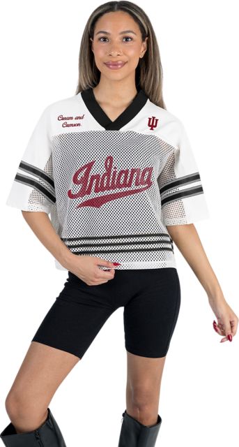 Indiana University Hoosiers Women's Midi-Crop Sport Mesh Fashion Jersey Top with Sport Striping