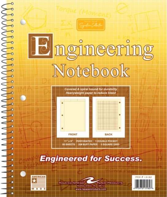 Engineering Wirebound Notebook and Computation Pad 8.5 IN x 11 IN 80 Sheets Heavy 20# Buff Tinted Paper 5x5 Grid