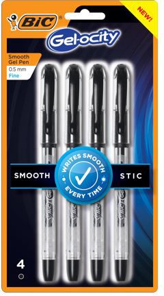 BIC Gelocity Gel Pens Medium, Black, 4 Count Pack