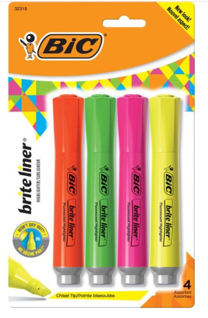 BIC® Brite Liner® Chisel Tip Highlighters 4-Pack Assorted - 4+1 Bonus Pack:  Our Lady of the Lake University