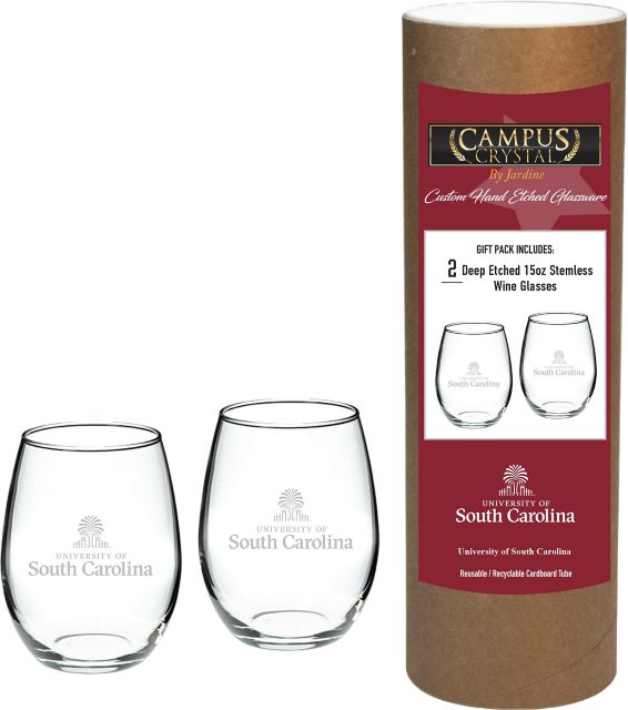 University of South Carolina 15 oz. Stemless Wineglass - Set of 2