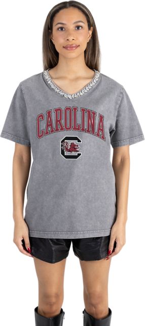 University of South Carolina Women's Garment-Washed Relaxed Fit Tee with Jeweled Rhinestone V-Neck