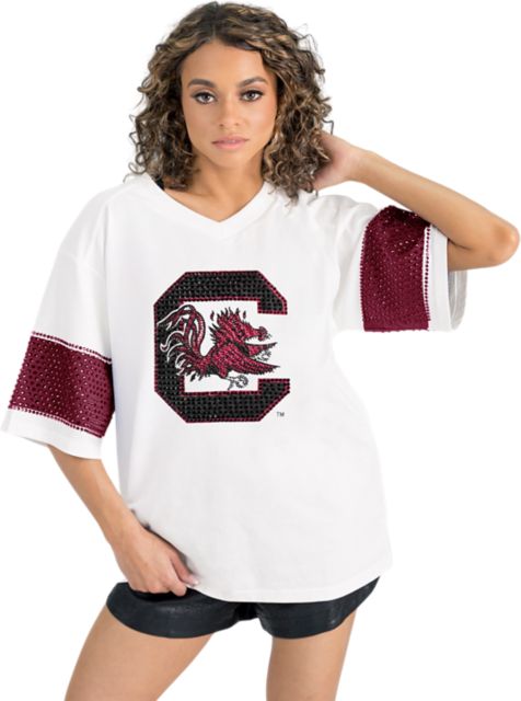 University of South Carolina Women's Half Sleeve Tee with Rhinestone Overlay Stripe Detail