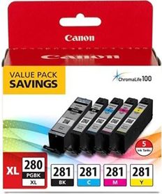 Canon PGI-280 XL / CLI-281 Ink Cartridge - Black, Cyan, Magenta, Yellow, Pigment Black - ONLINE ONLY