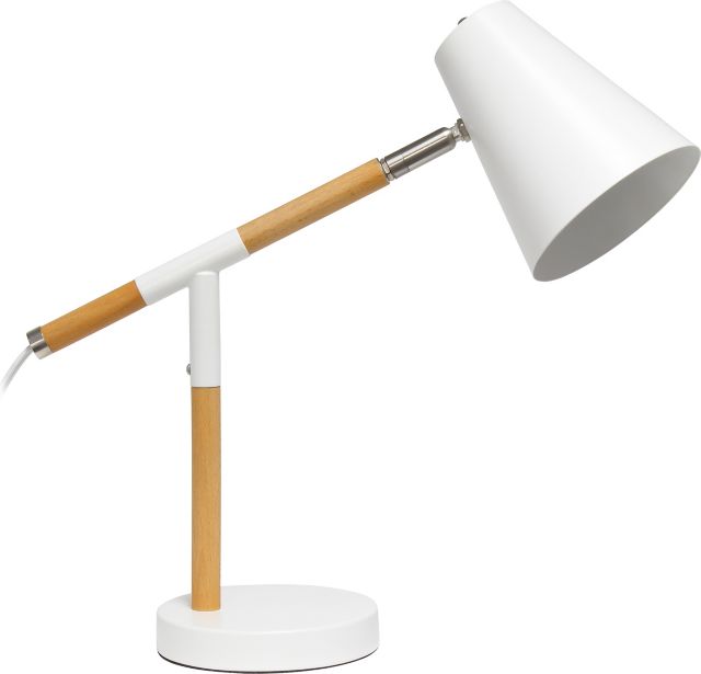 Simple Designs White Matte and Wooden Pivot Desk Lamp - ONLINE ONLY