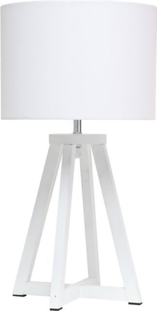 Simple Designs Interlocked Triangular White Wood Table Lamp with White Fabric Shade - ONLINE ONLY