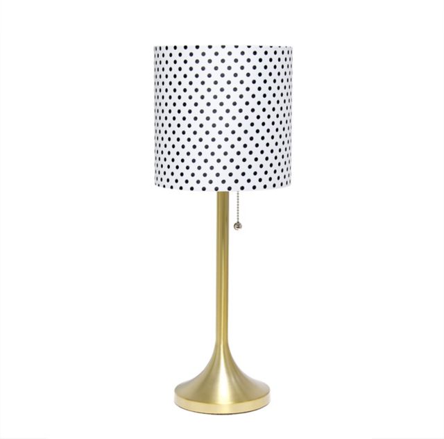 Simple Designs Gold Tapered Table Lamp with Polka Dot Fabric Drum Shade - ONLINE ONLY