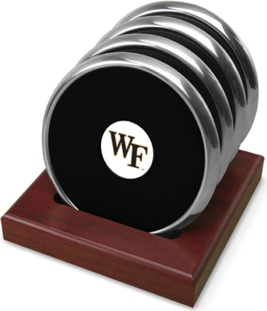 Wake Forest Demon Deacons CSI Silver Round Coaster Gift Boxed with Colored Medallion - Set of 4 - ONLINE ONLY