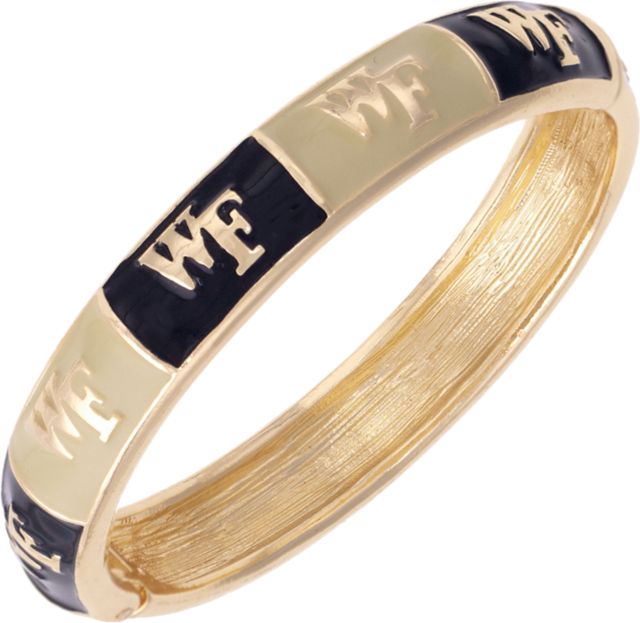 Women's Wake Forest Demon Deacons Sculpted Enamel Checkered Hinge Bangle in Gold/Black