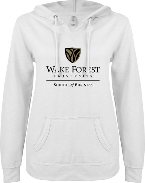 Wake Forest ENZA Womens V Notch Raw Edge Fleece Hoodie Wake Forest University - School of Business - ONLINE ONLY