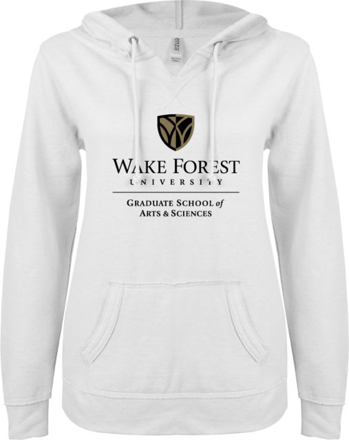 Wake Forest ENZA Womens V Notch Raw Edge Fleece Hoodie Wake Forest University - Graduate School of Arts and Sciences - ONLINE ONLY