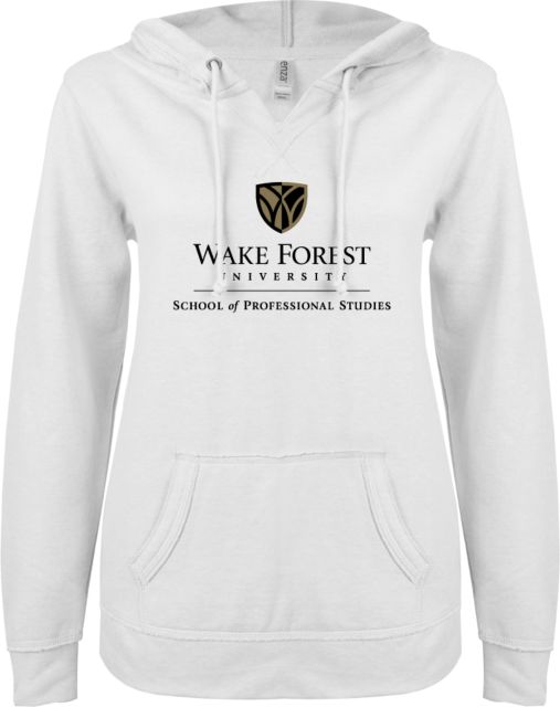 Wake Forest ENZA Womens V Notch Raw Edge Fleece Hoodie Wake Forest University - School of Professional Studies - ONLINE ONLY