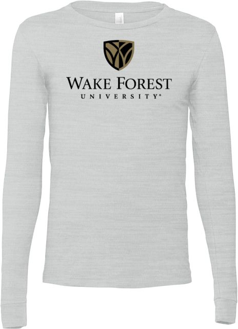 Wake Forest Bella + Canvas Ash Jersey Cotton Long Sleeve T Shirt Wake Forest University Mark Stacked - ONLINE ONLY