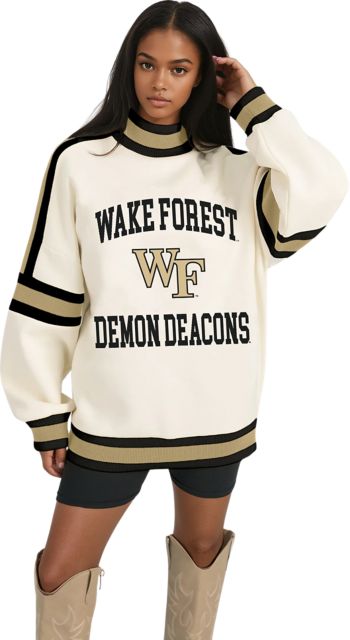 Wake Forest University Women's Oversized Turtleneck Pullover with Bold Stretch-Knit Striped Detail