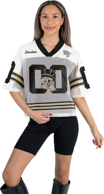 Wake Forest University Women's Midi-Crop Sport Mesh Fashion Jersey Top with Sport Striping