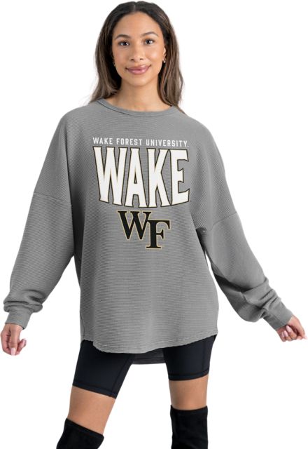 Wake Forest University Women's Crewneck Essential Corded Pullover with Ribbed Knit Cuff Detail