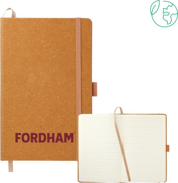 Fordham 5.5 x 8.5 Natural FSC Mix Recycled Leather Bound Journal Fordham University Wordmark - ONLINE ONLY