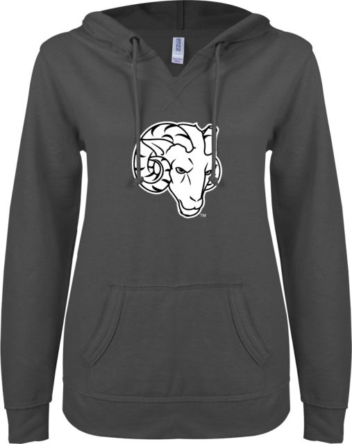 Fordham ENZA Womens V Notch Raw Edge Fleece Hoodie Fordham University Mascot - ONLINE ONLY